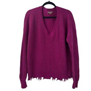 Lilla P Women's Size Medium V-Neck Cashmere & Merino Wool Blend Fuchsia Sweater
